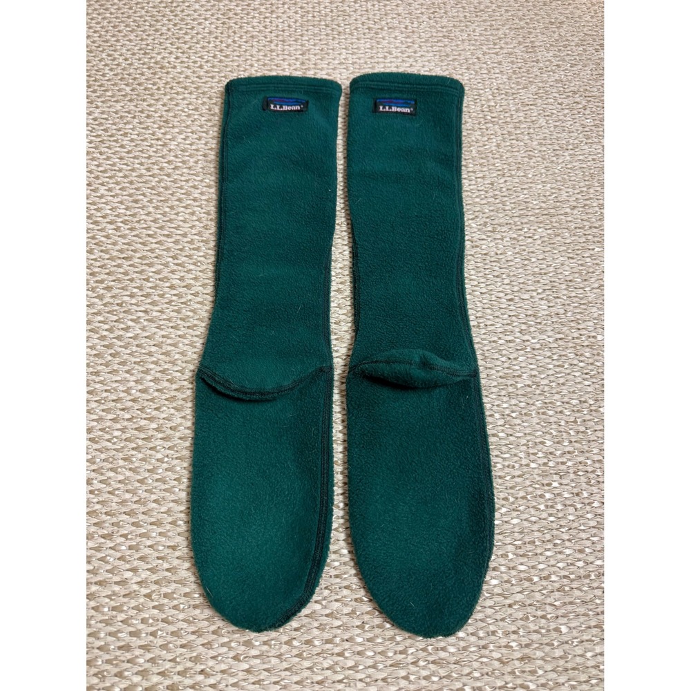 LL Bean Mens Fleece Socks Forest Green Mountain Logo Warm Winter Boot Socks
